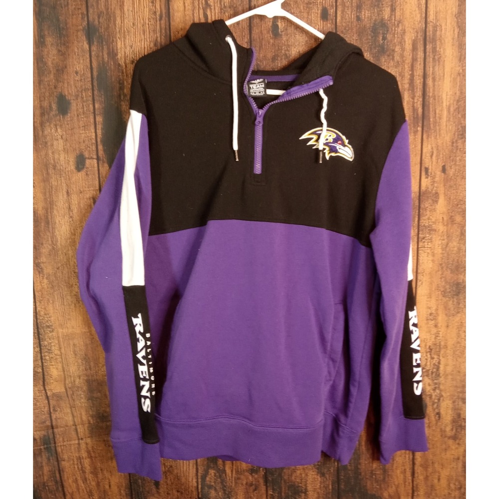 NFL Team Apparel Baltimore Ravens Quarter Zip‎ Hoodie Mens Medium Purple Black